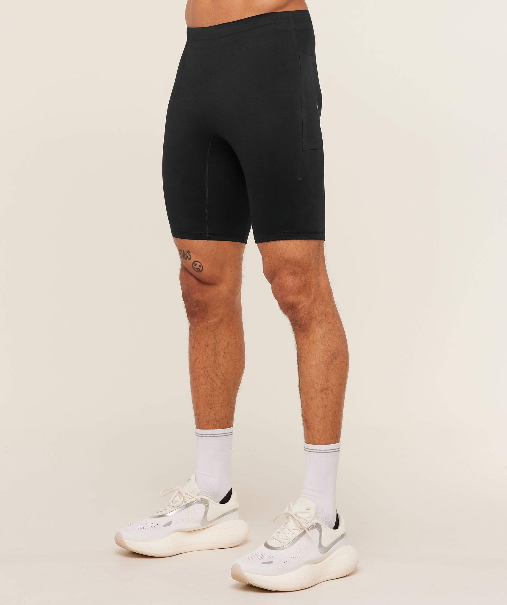 Black Compression Half Tight Shorts - Men's Side Pocket Running