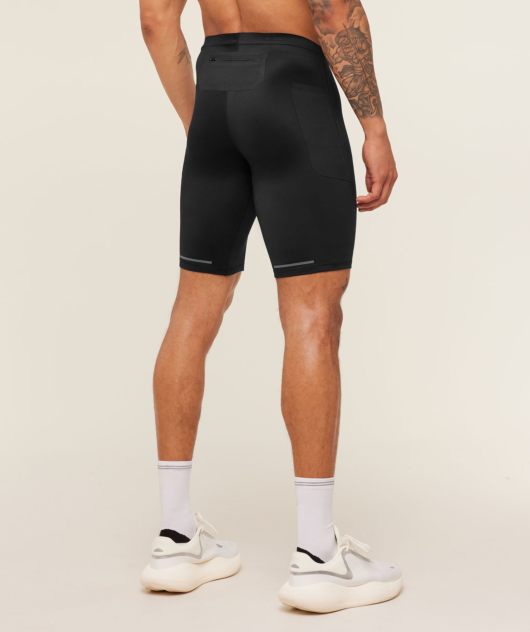 Black Compression Half Tight Shorts - Men's Side Pocket Running