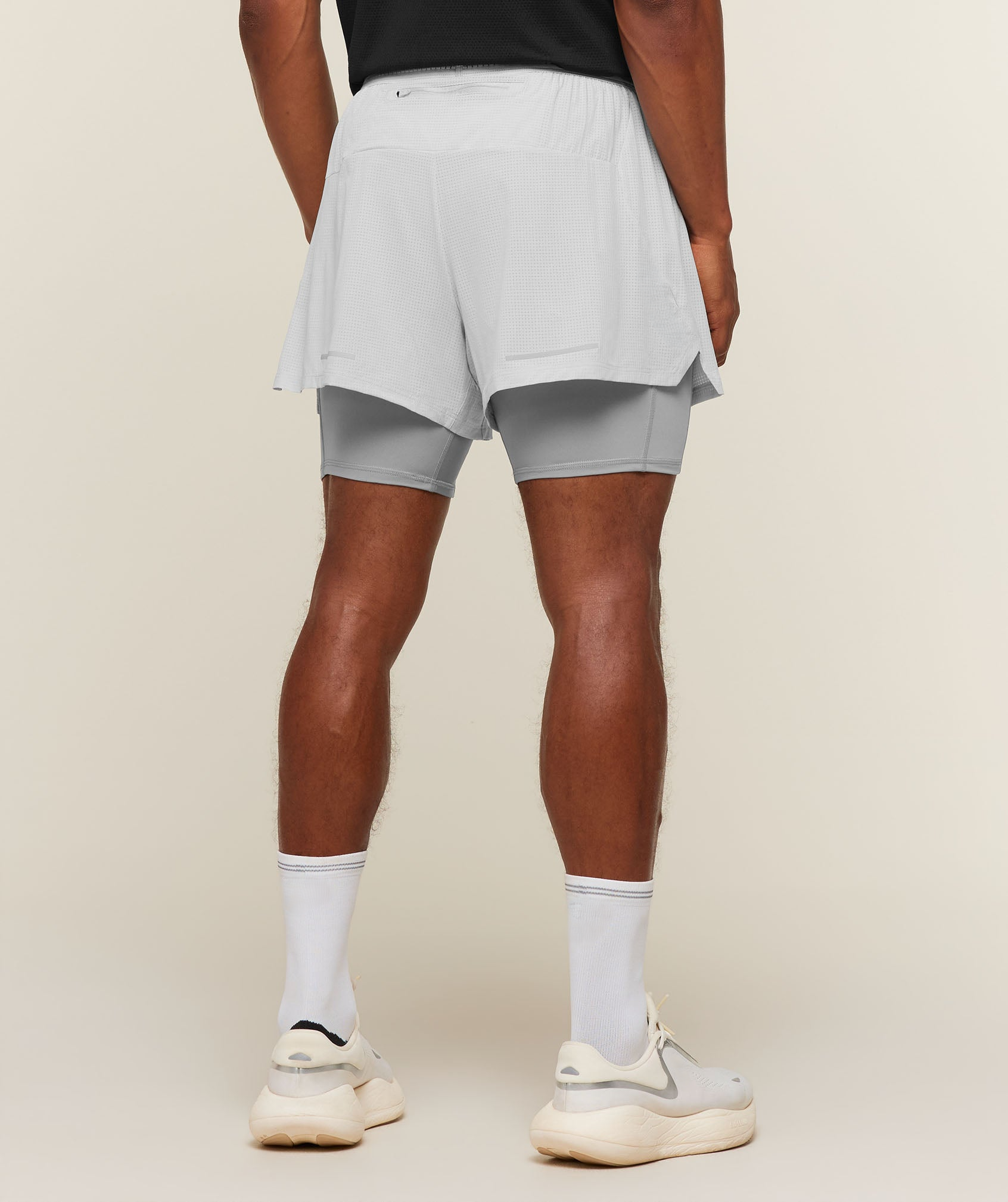 Light Gray Perforated 2-in-1 Shorts - Men's 4-Inch Lined Running
