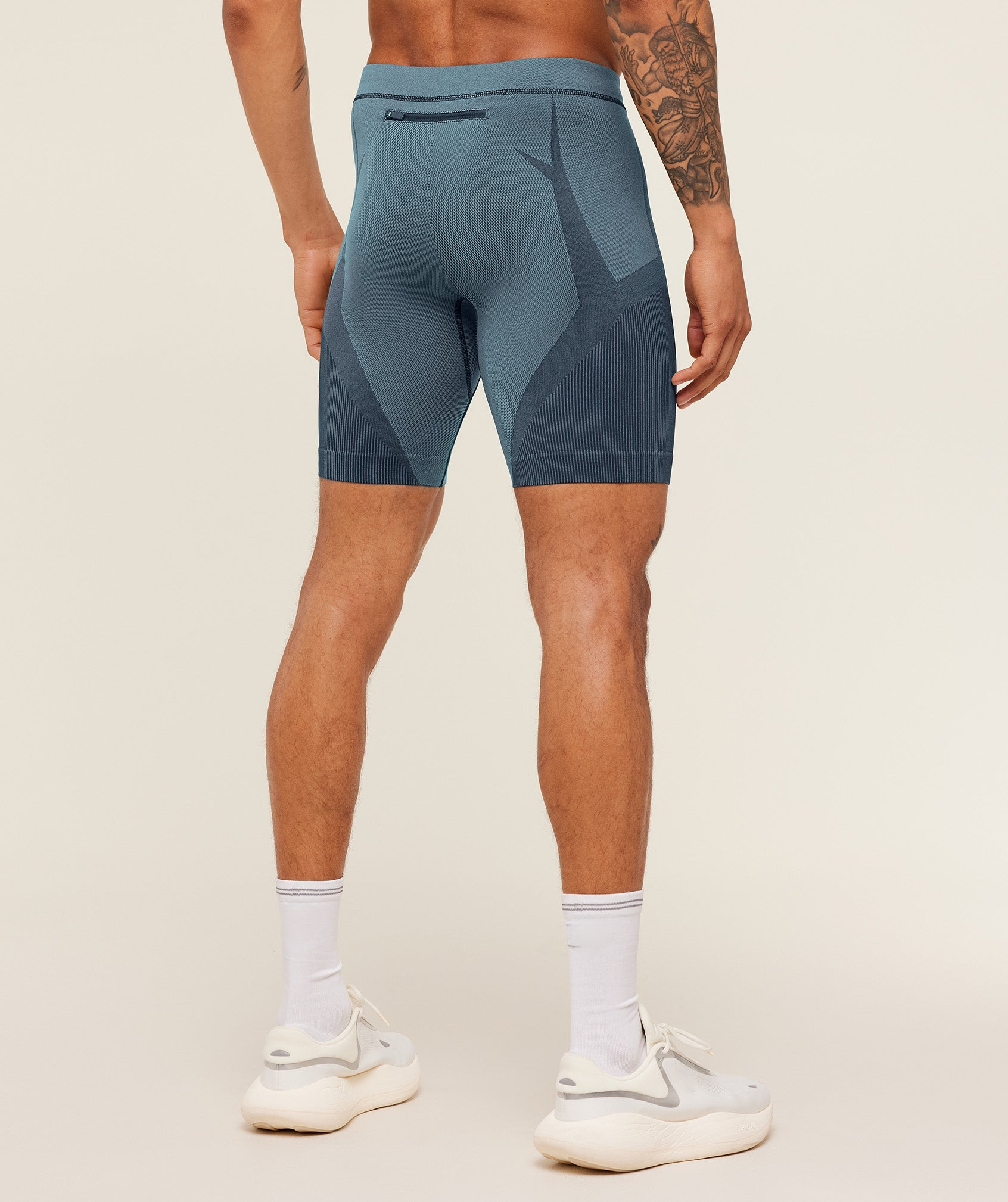TealNavy Seamless Half Tight Shorts - Men's Drawcord Running